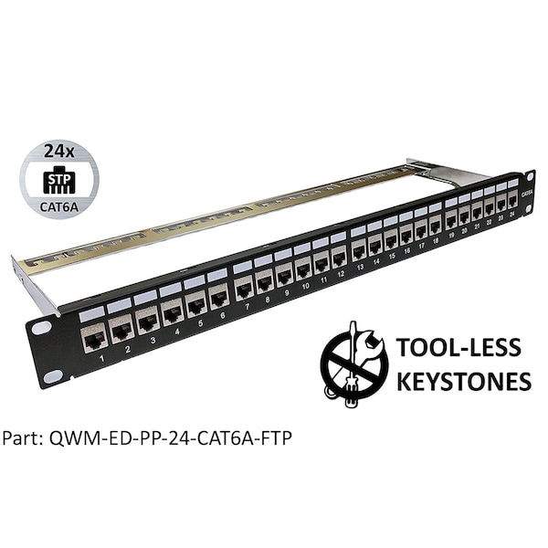 Electriduct Rackmount CAT6A Shielded 24-Port 1U Patch Panel QWM-ED-PP-24-CAT6A-FTP